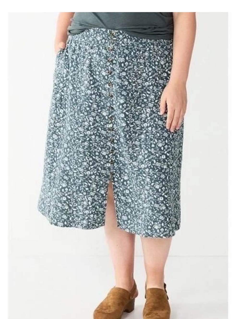 Sonoma Black Floral Button-Front Midi Skirt